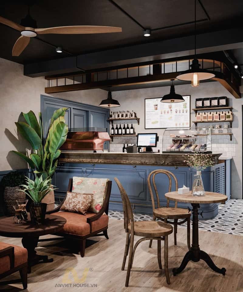 [Báo Giá] 10+ Mẫu thiết kế quán cafe phong cách Rustic 10